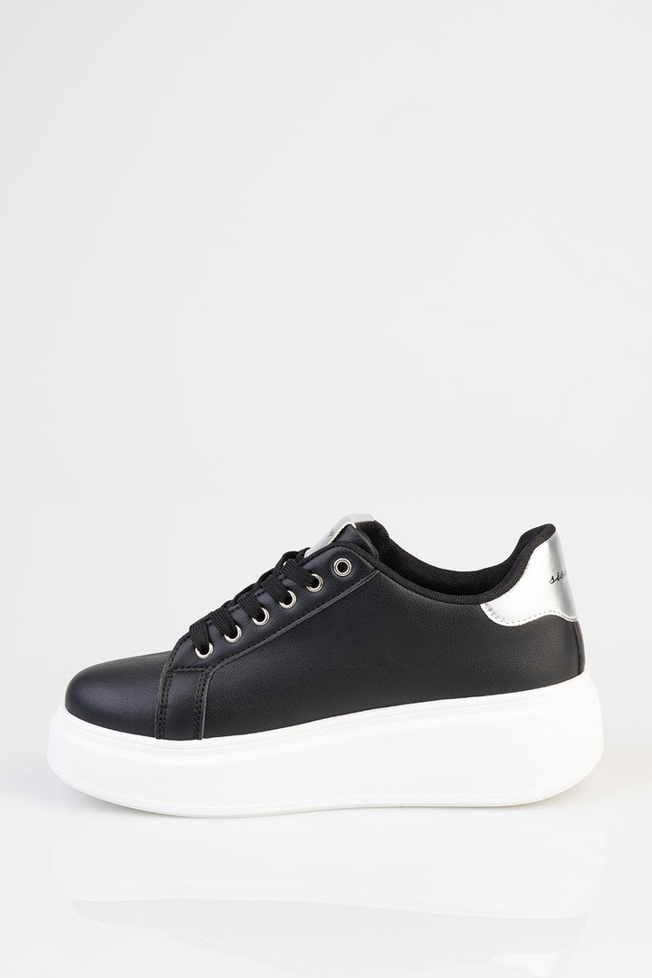 Classic Lace Up Logo Hardward Chunky Sneaker - Black