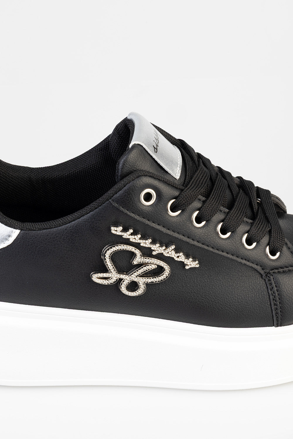 Classic Lace Up Logo Hardward Chunky Sneaker - Black