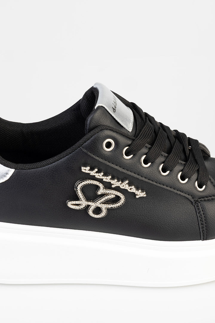 Classic Lace Up Logo Hardward Chunky Sneaker - Black