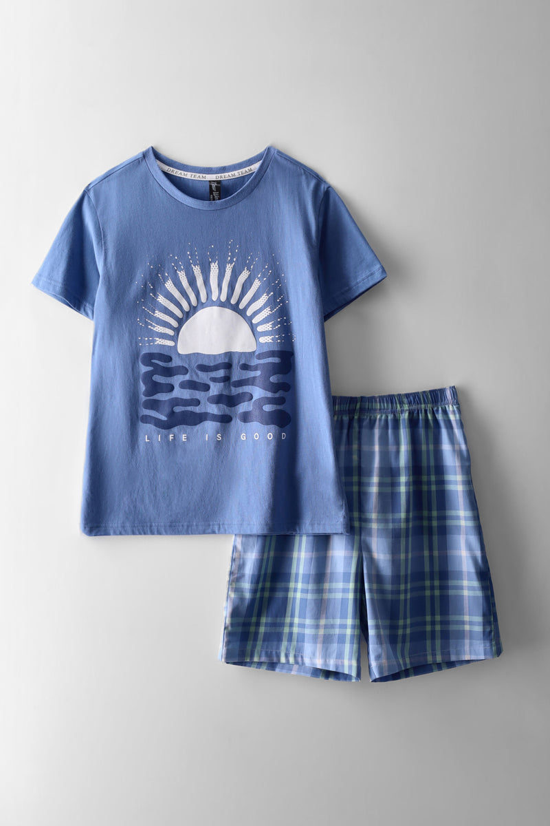 Boys Short Woven Sleep Set - Blue