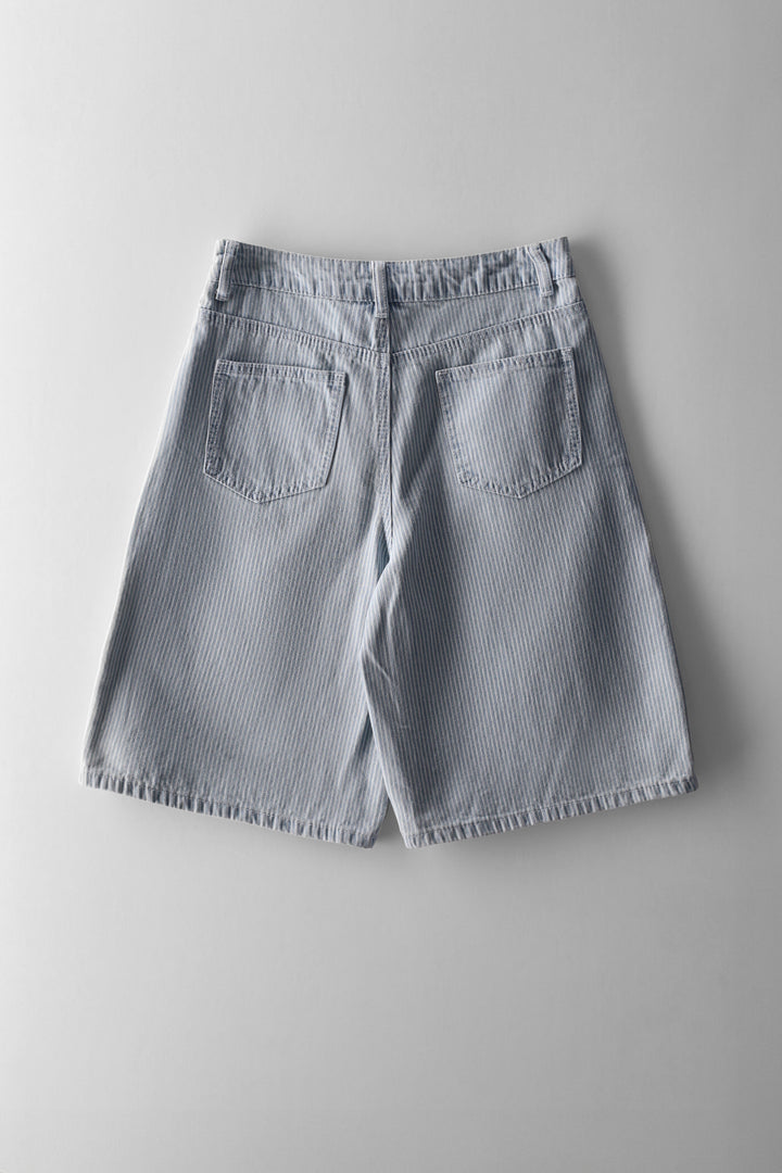 Girls Pinstripe Denim Jort - Blue