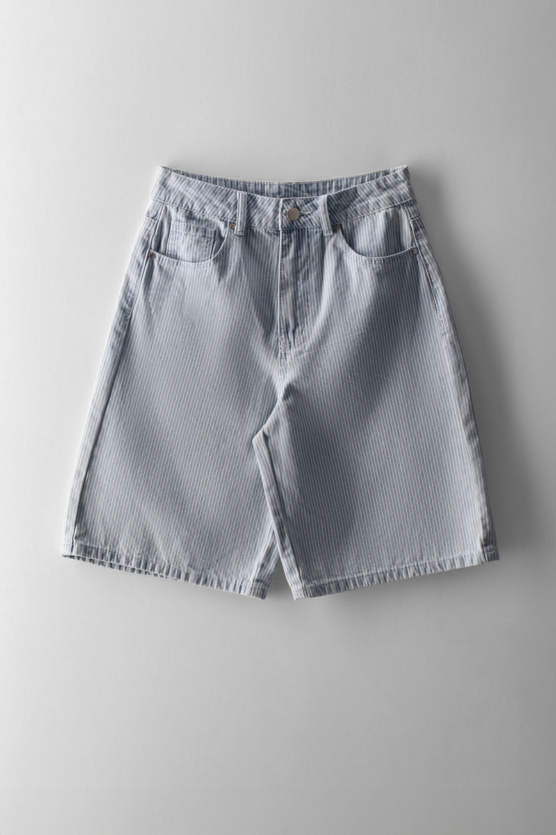 Girls Pinstripe Denim Jort - Blue
