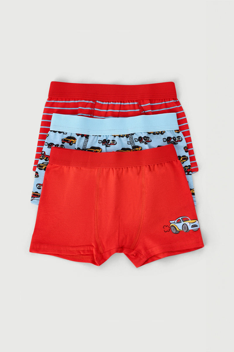 Pre-Boys 3 Pack Printed Cars Boxers - Red