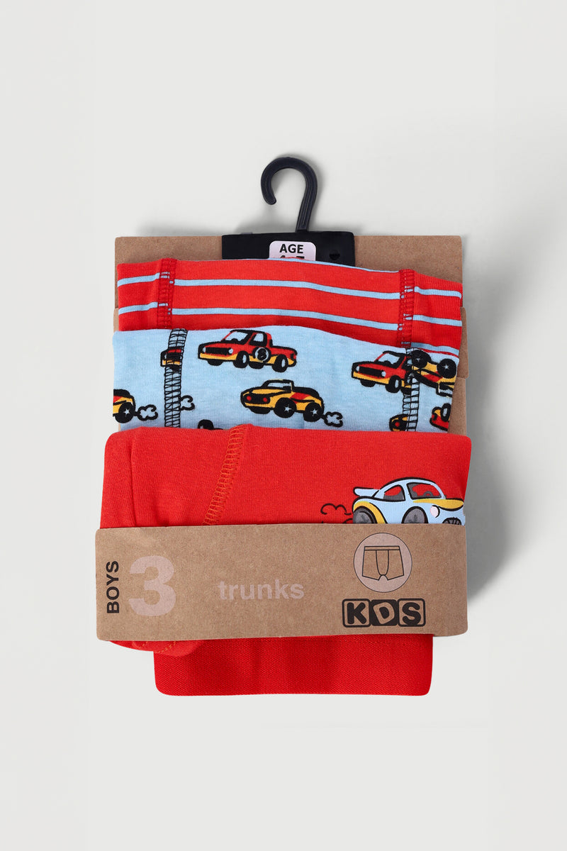 Pre-Boys 3 Pack Printed Cars Boxers - Red