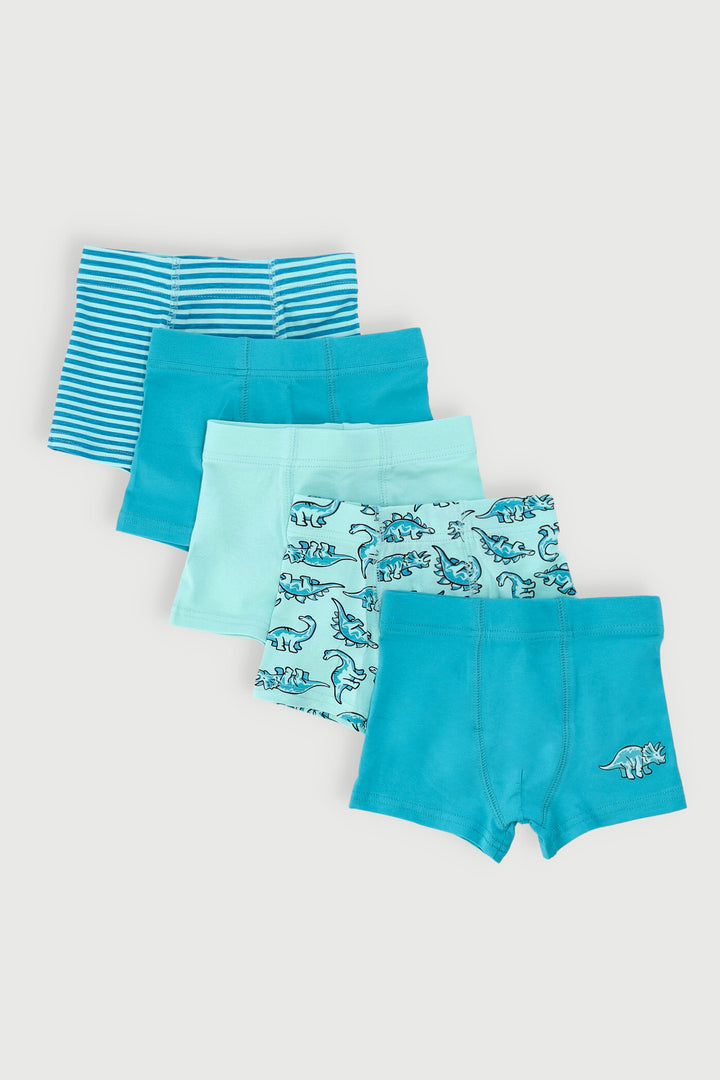 Pre-Boys 5 Pack Printed Dino Boxers - Light Blue