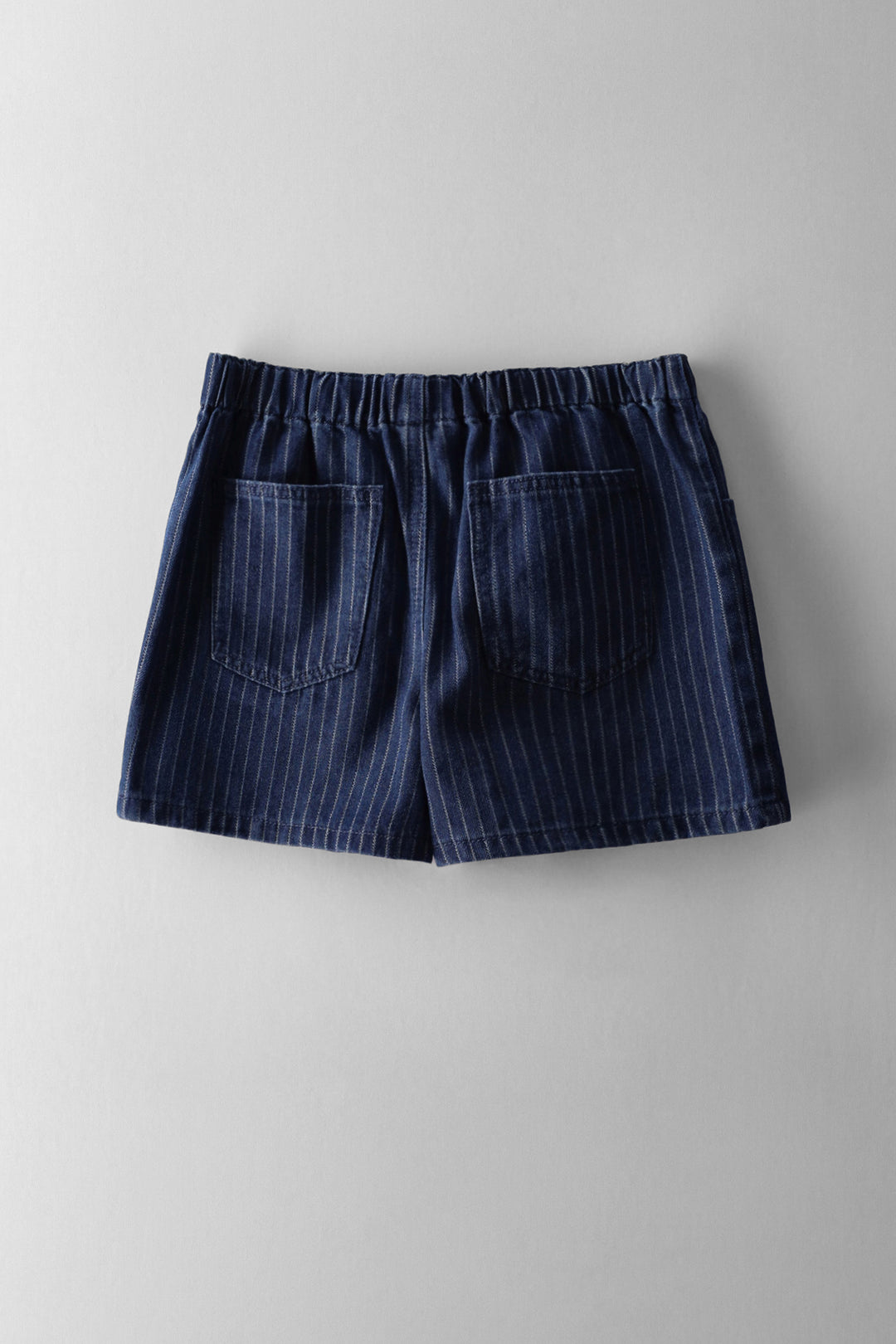 Girls Denim Pinstripe Cheeky Short - Mid Blue