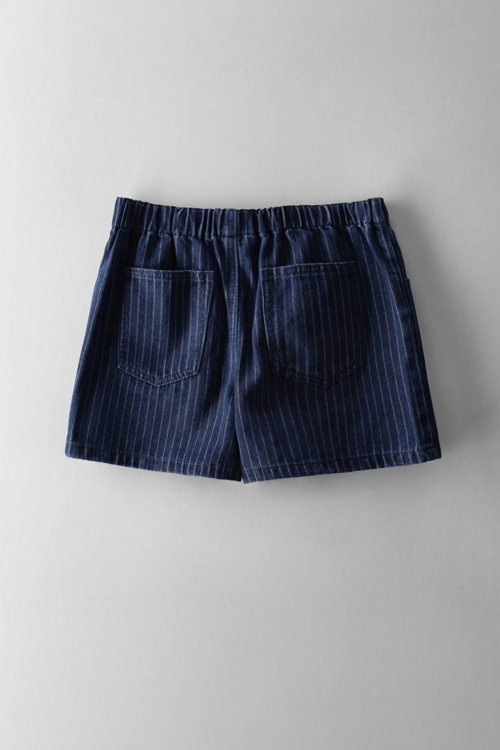 Girls Denim Pinstripe Cheeky Short - Mid Blue