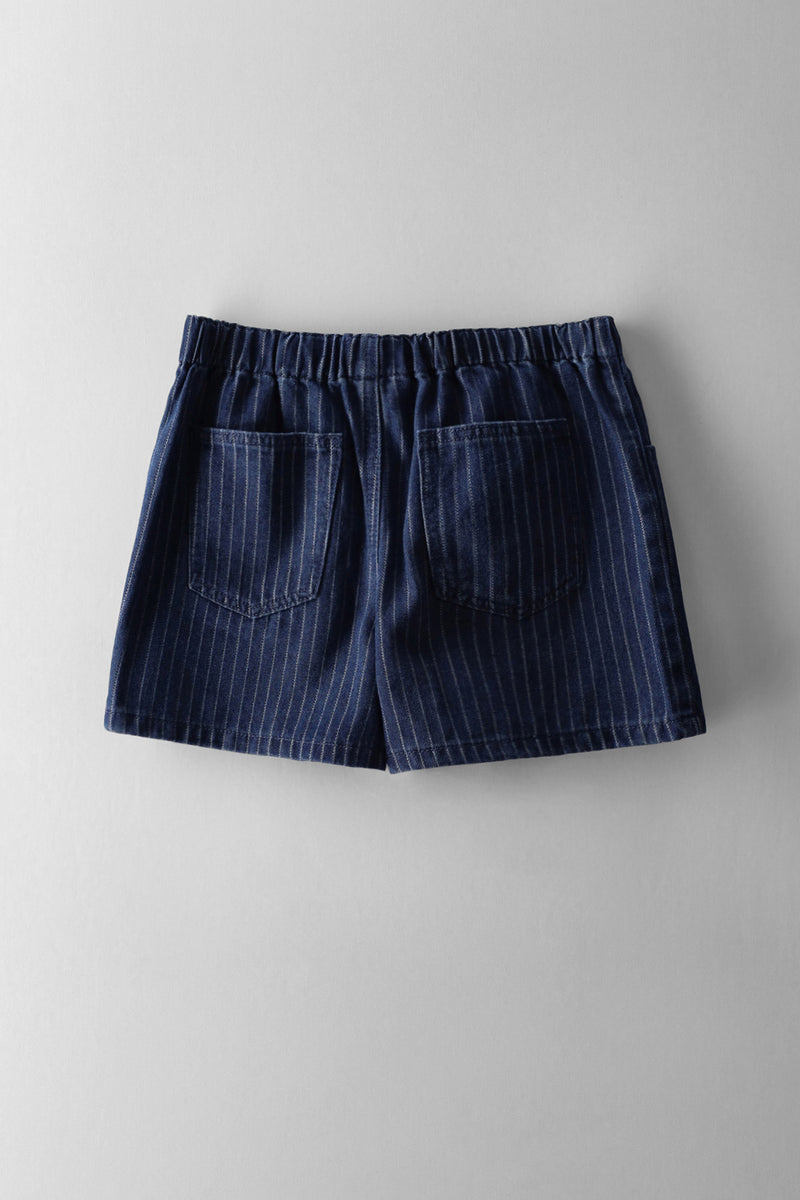 Girls Denim Pinstripe Cheeky Short - Mid Blue