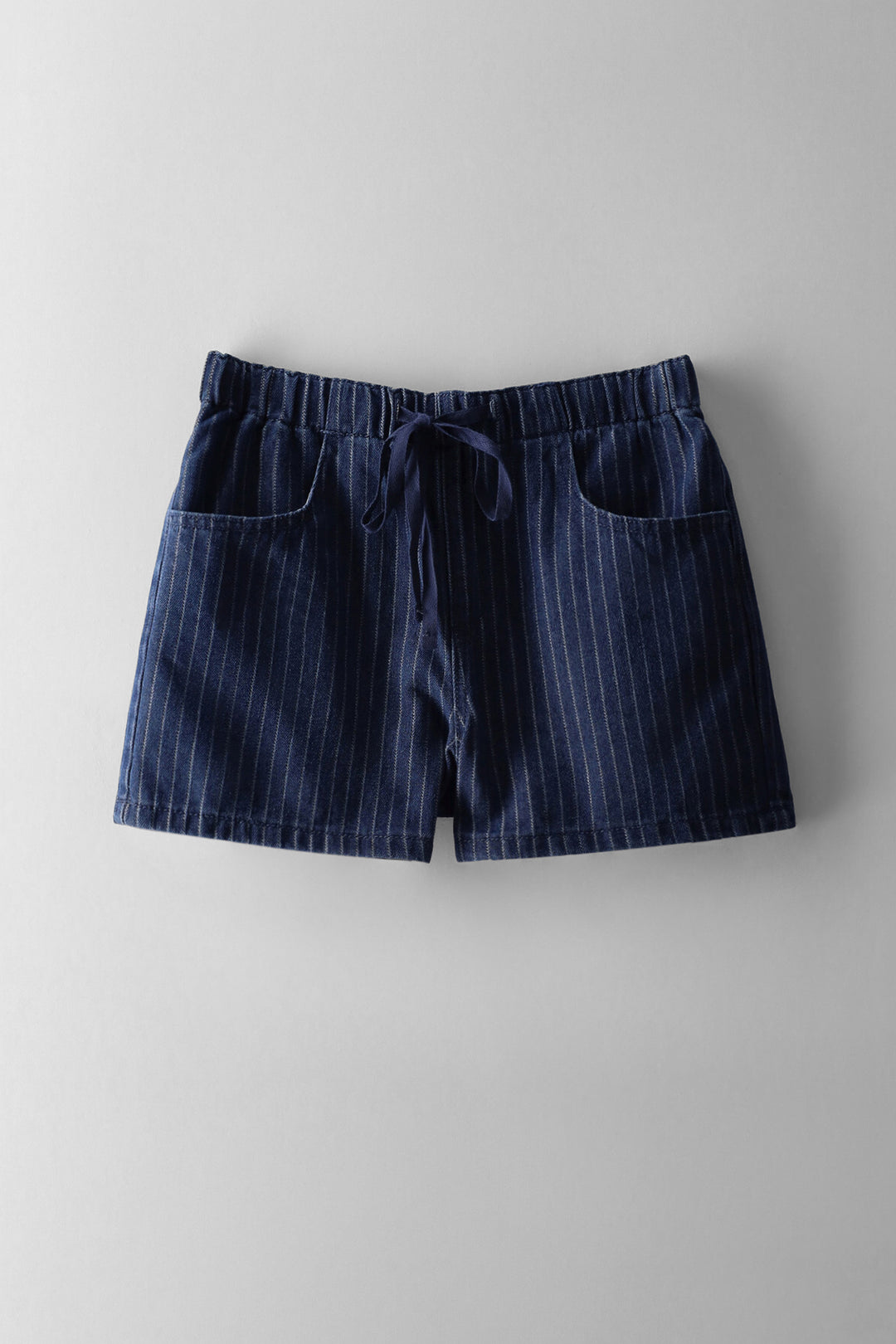 Girls Denim Pinstripe Cheeky Short - Mid Blue