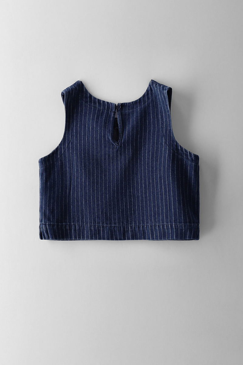 Girls Denim Pinstripe Top - Mid Blue