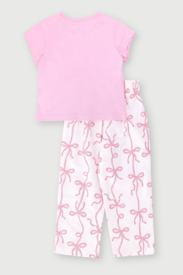 Pre-Girls Bows Print Flannel Set - Pink