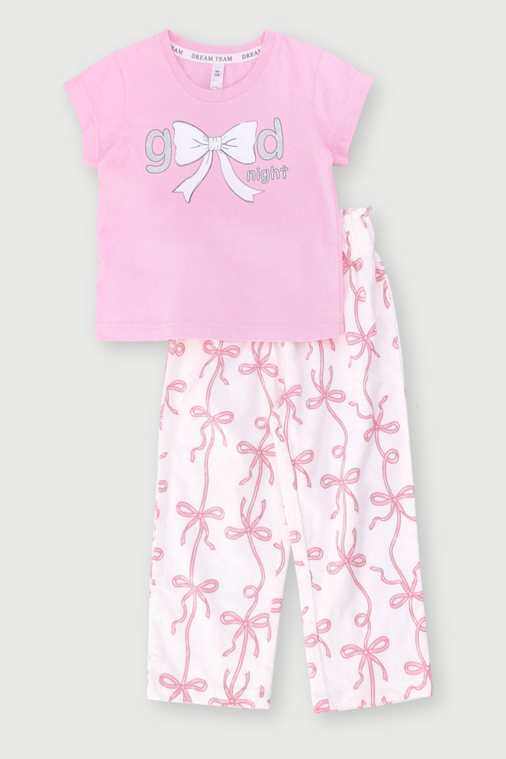 Pre-Girls Bows Print Flannel Set - Pink
