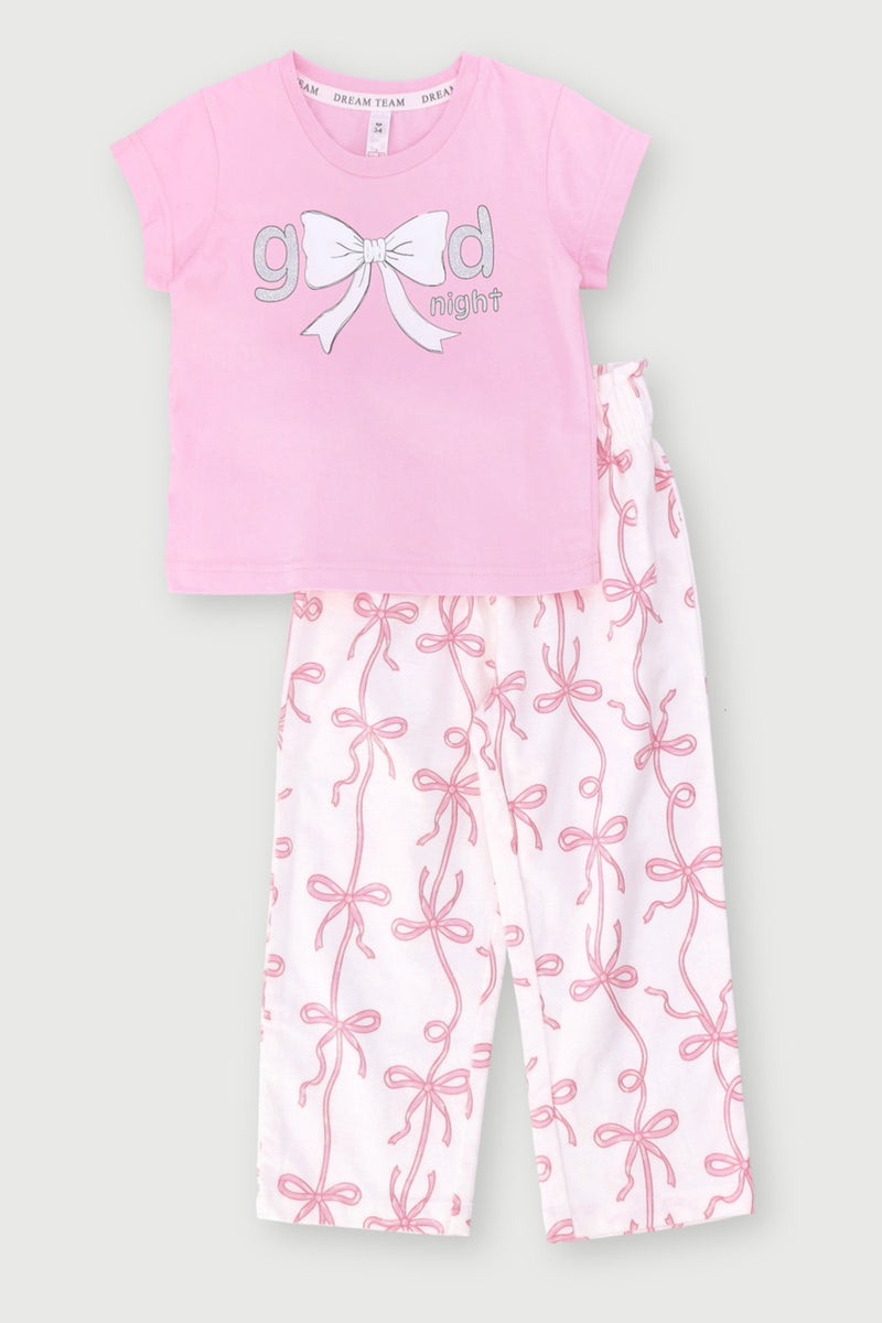 Pre-Girls Bows Print Flannel Set - Pink