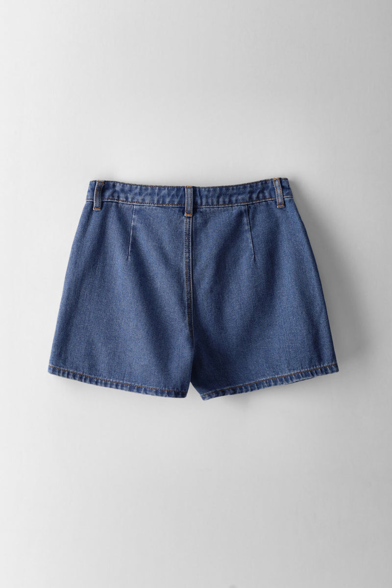 Girls Stud Detail Denim Skort - Blue