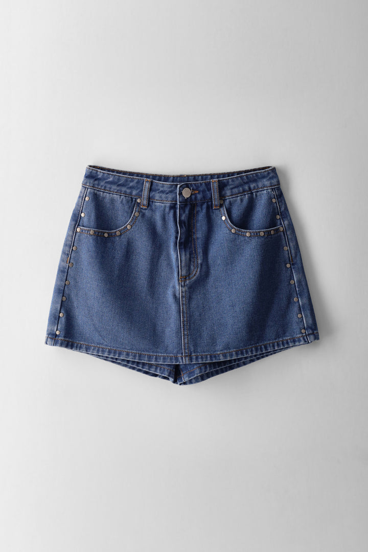 Girls Stud Detail Denim Skort - Blue