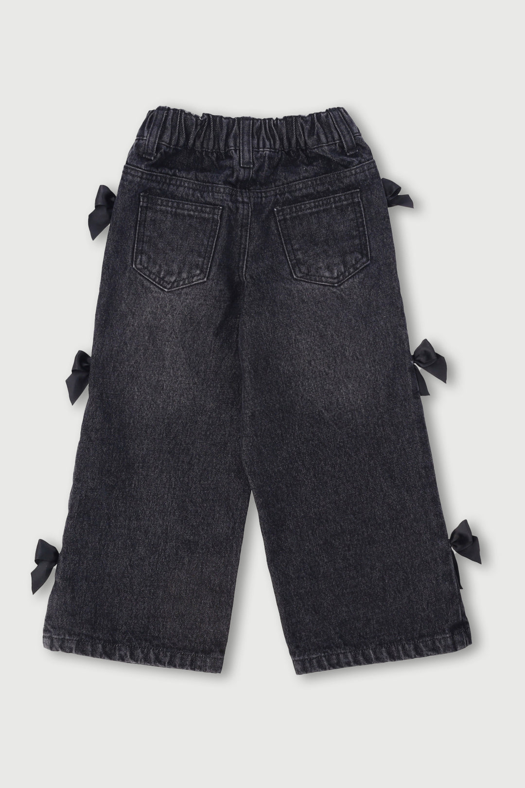 Pre-Girls 3D Bow Wide Leg Denim - Charcoal