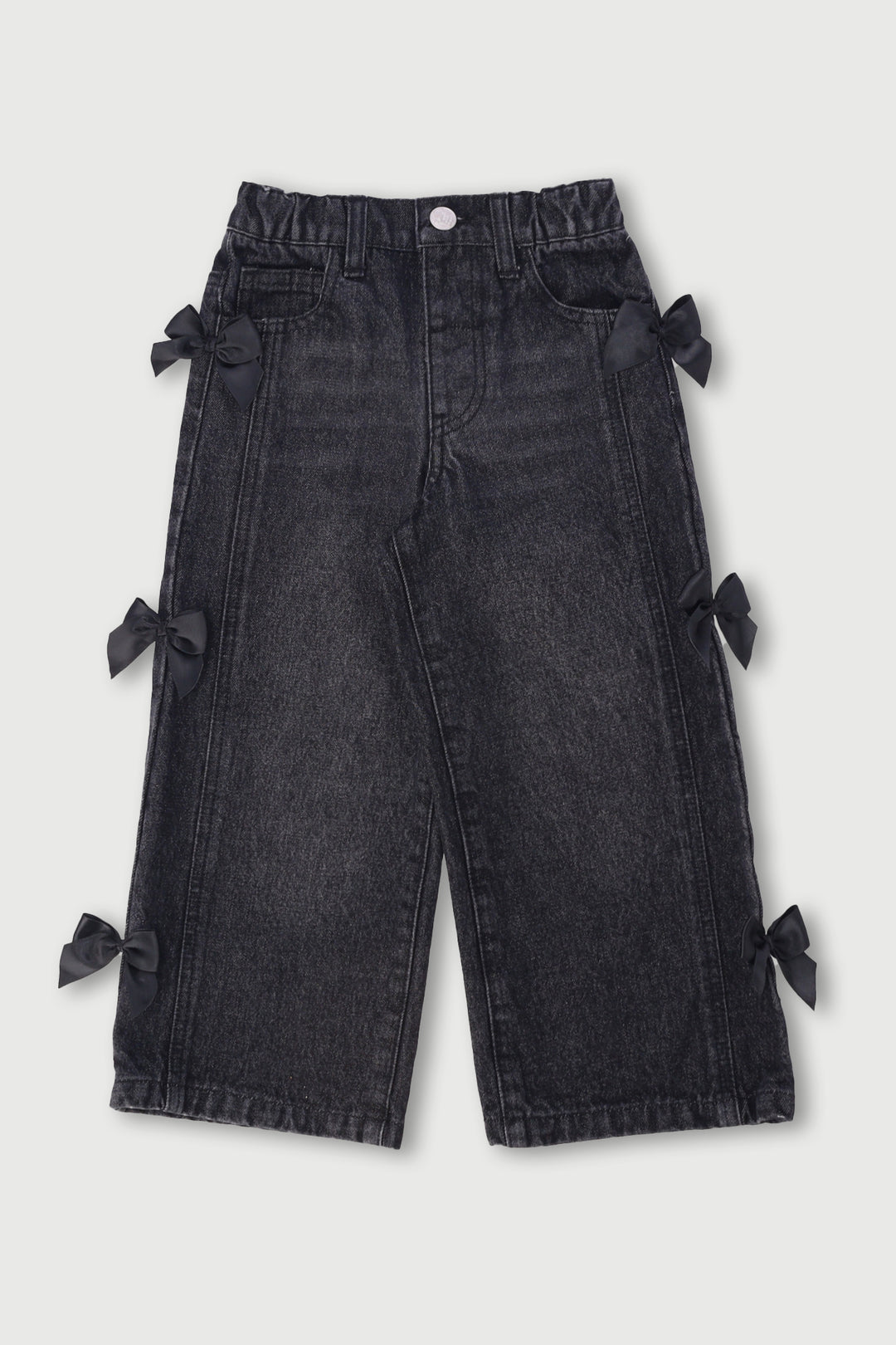 Pre-Girls 3D Bow Wide Leg Denim - Charcoal