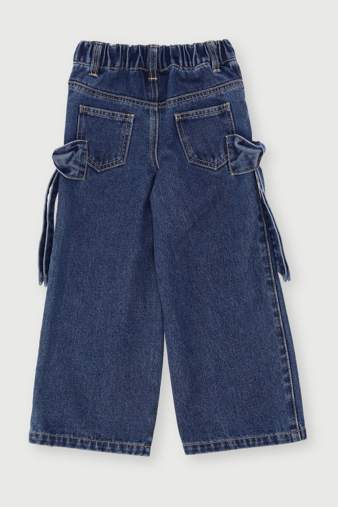 Pre-Girls Bow Pockets Wide Leg Denim - Dark Blue