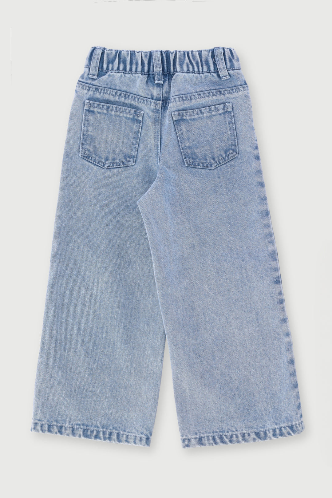 Pre-Girls Hearts Applique Wide Leg Denim - Light Blue