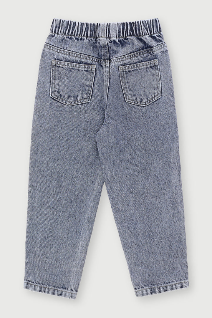 Pre-Girls Bow Embroidery Mom Jean - Mid Blue