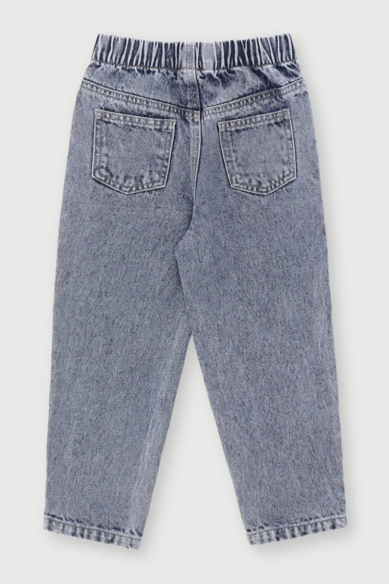 Pre-Girls Bow Embroidery Mom Jean - Mid Blue