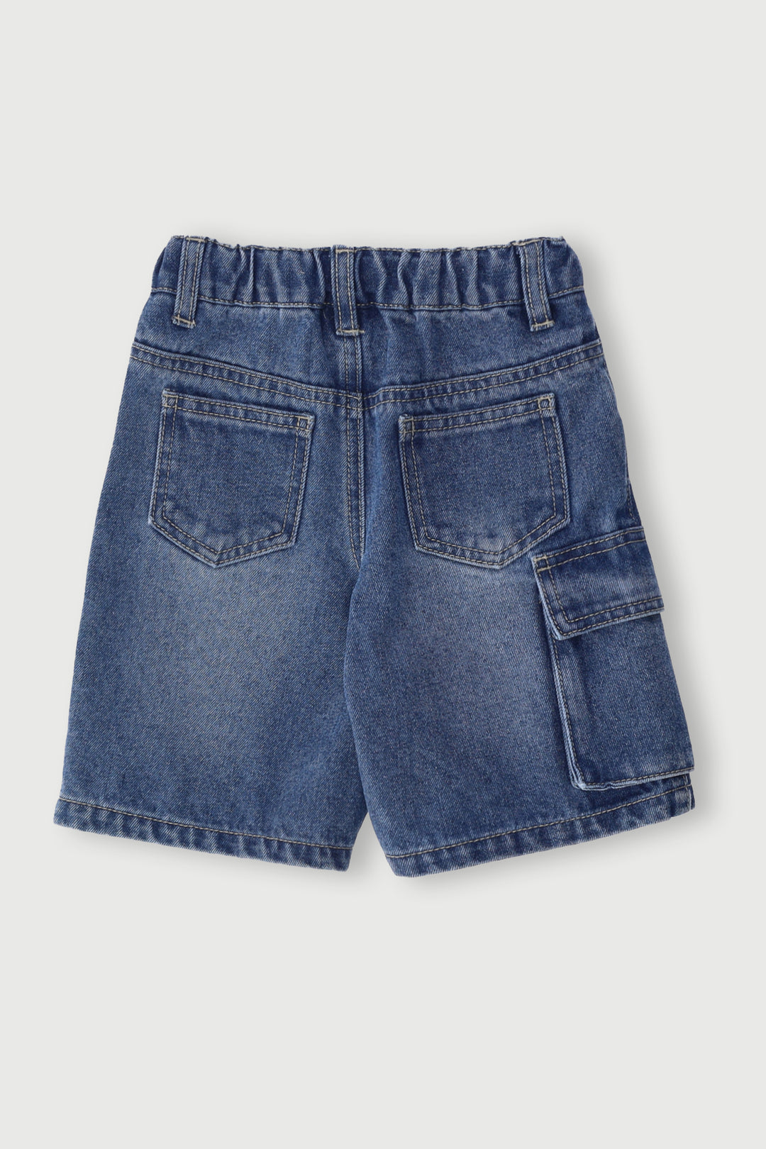 Pre-Boys Longer Length Denim Jort - Mid Blue