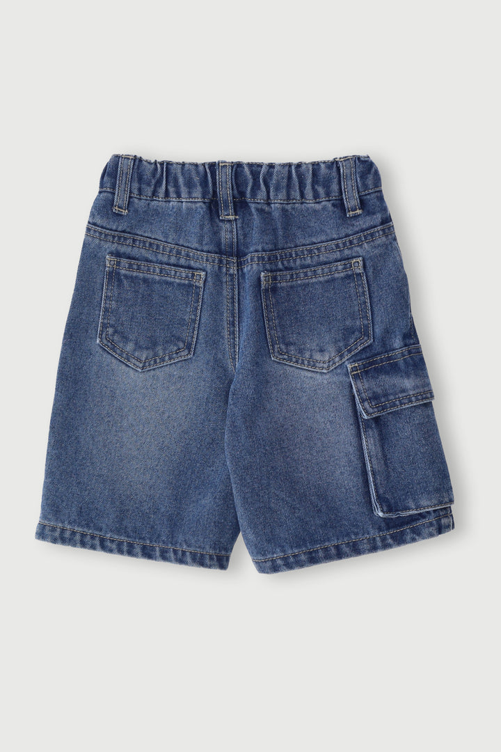 Pre-Boys Longer Length Denim Jort - Mid Blue