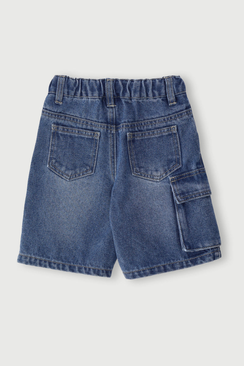 Pre-Boys Longer Length Denim Jort - Mid Blue