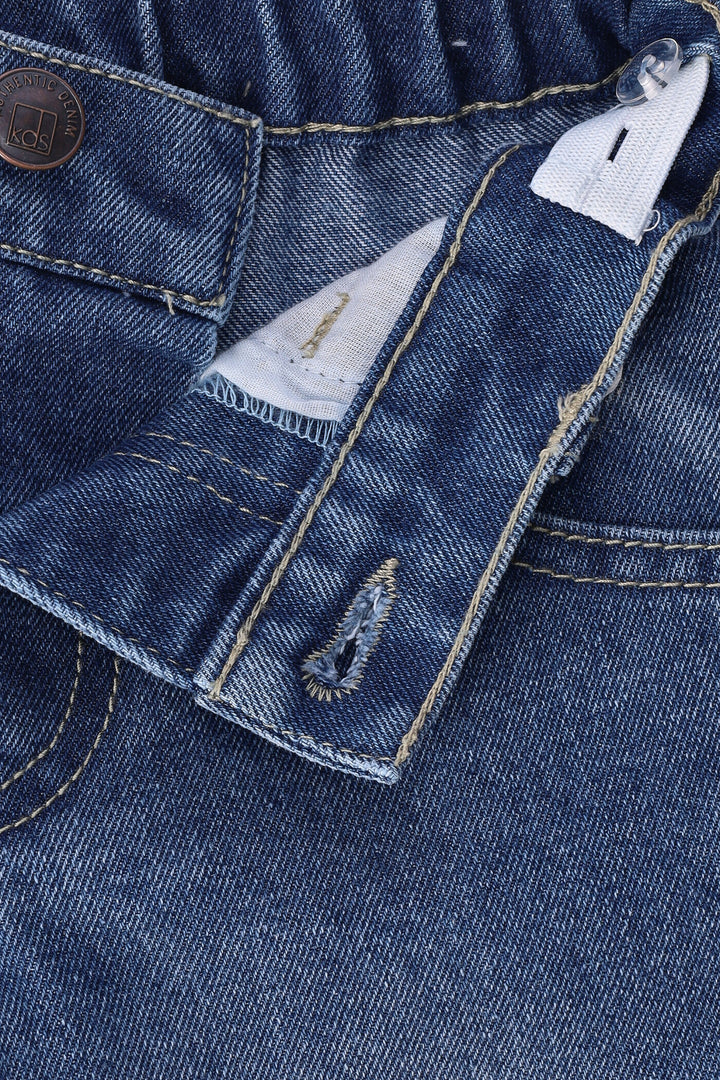 Pre-Boys Longer Length Denim Jort - Mid Blue