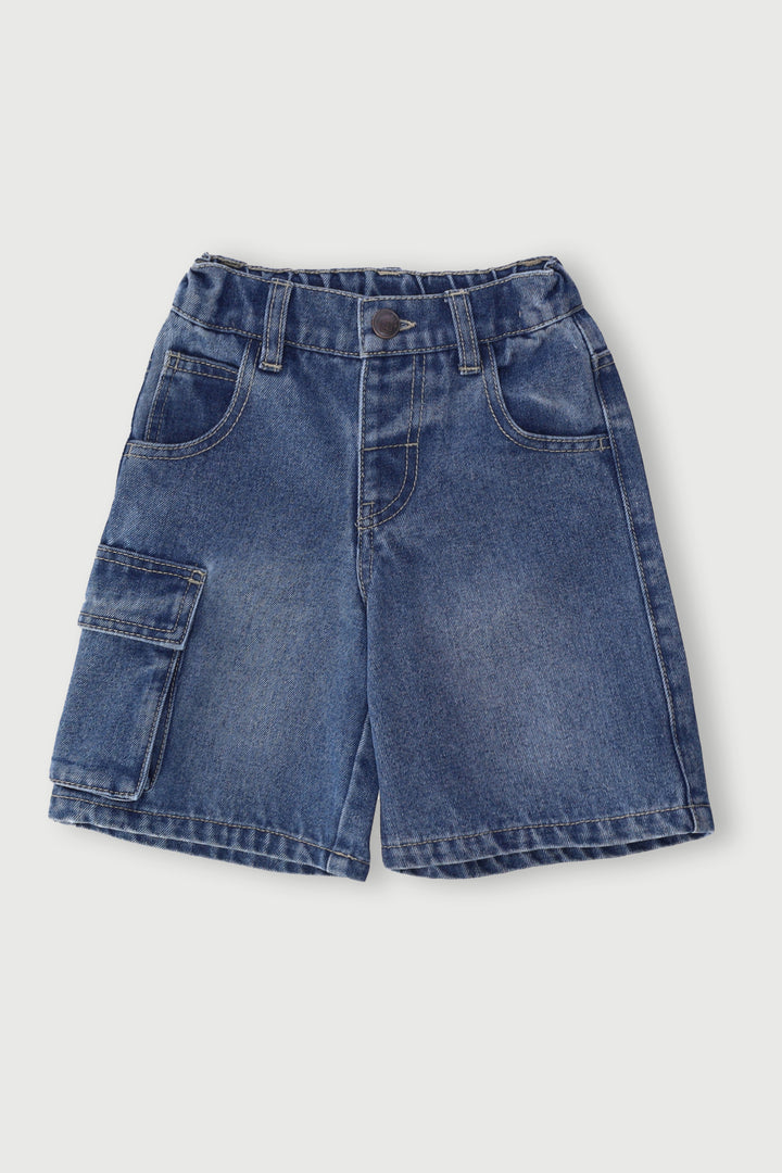 Pre-Boys Longer Length Denim Jort - Mid Blue