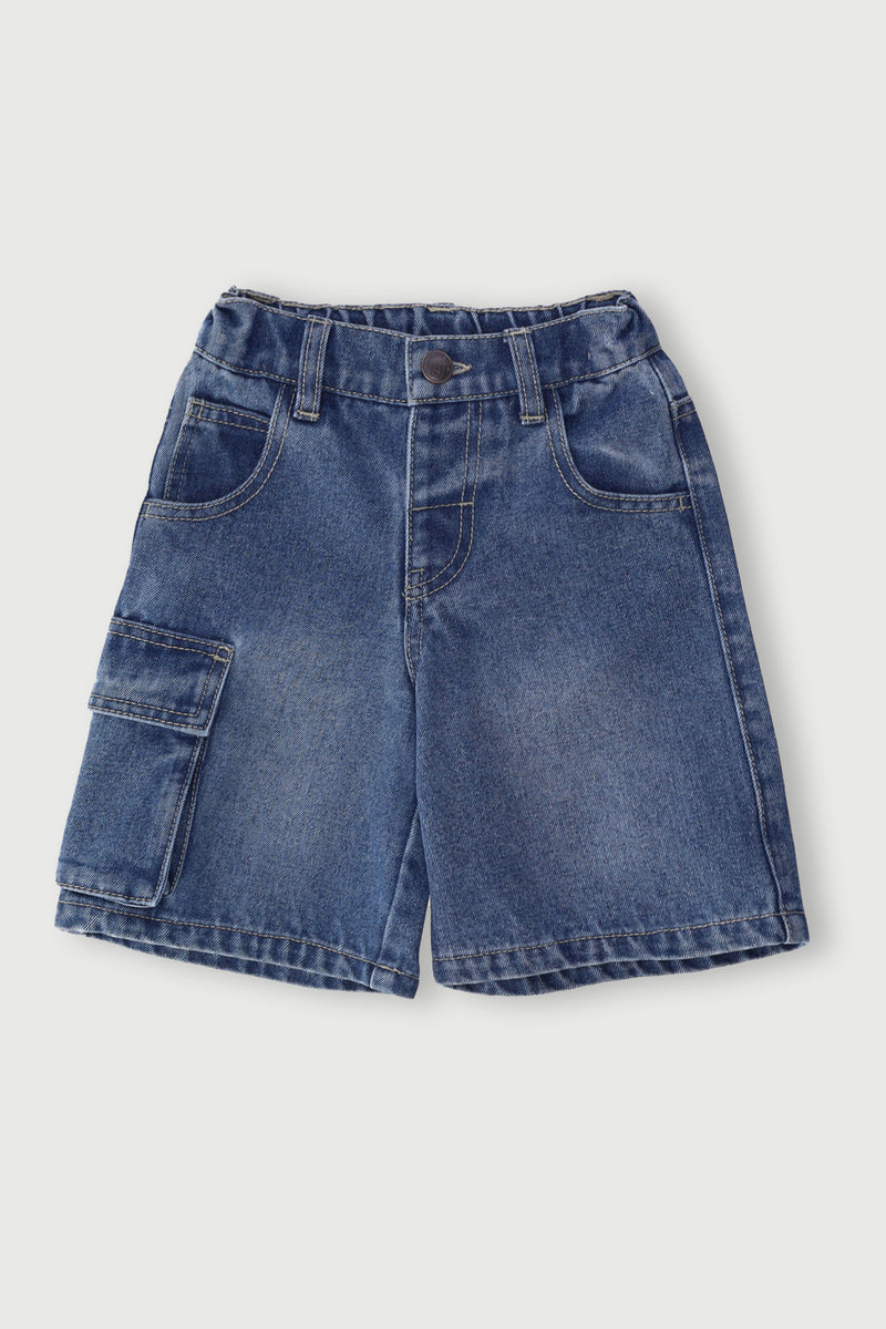 Pre-Boys Longer Length Denim Jort - Mid Blue