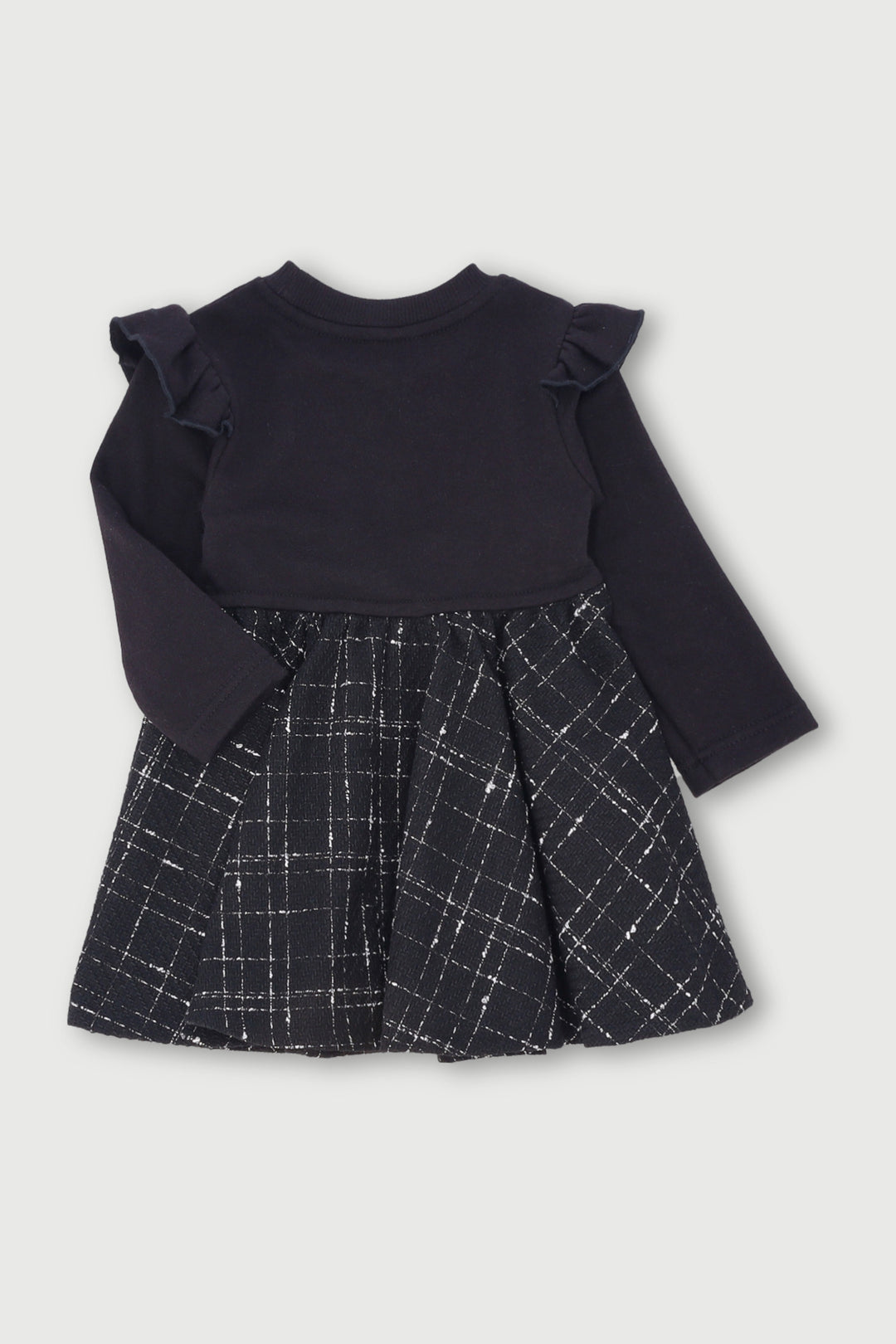 Baby Girls Check With Bow Combo Dress - Black/White
