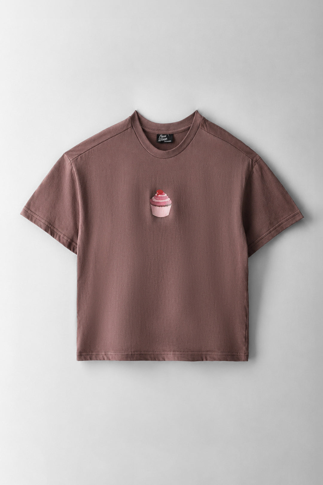 Girls Taupe Cupcake Print Basic Tee - Taupe