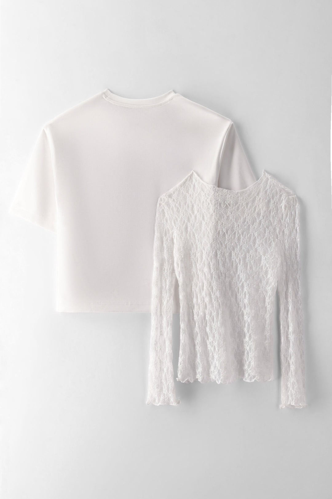 Girls Oversized Combo Lace Long Sleeve Tee - Off White