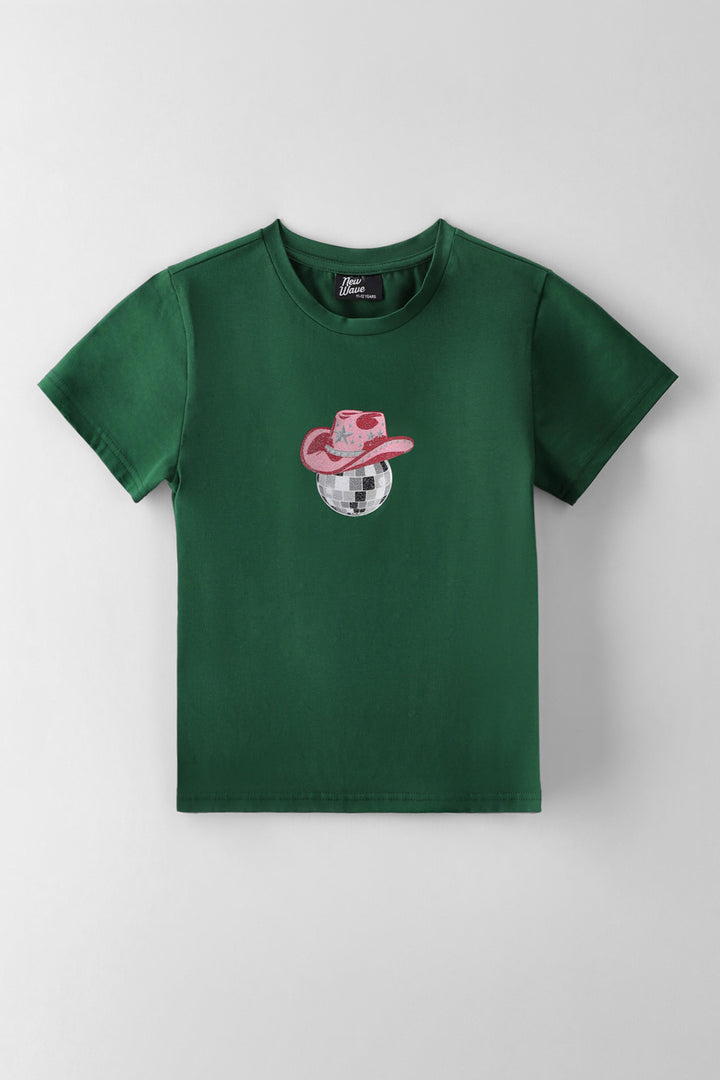 Girls  Plain Fitted Basic Tee - Green