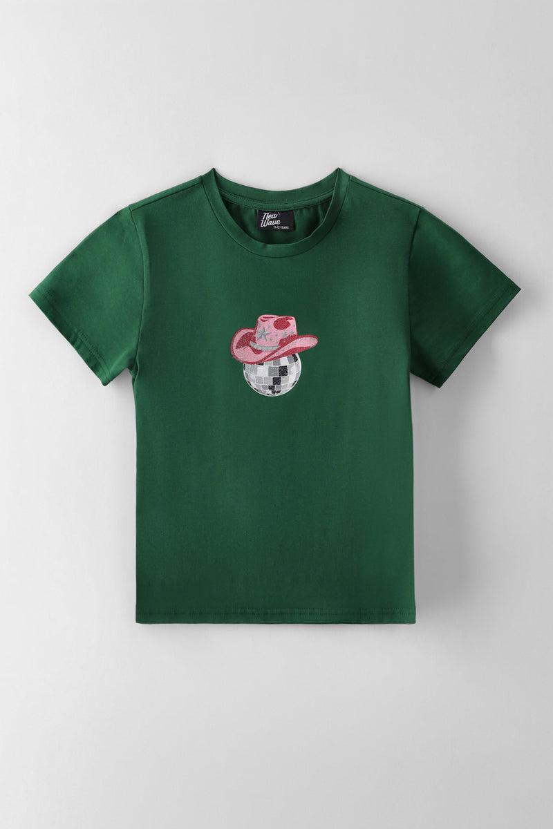 Girls  Plain Fitted Basic Tee - Green