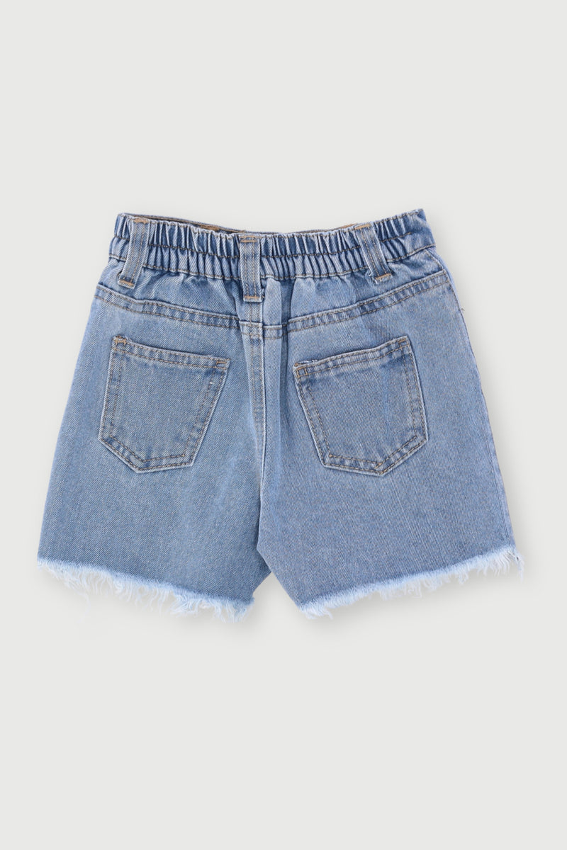 Pre-Girls Denim Abraise Short - Mid Blue