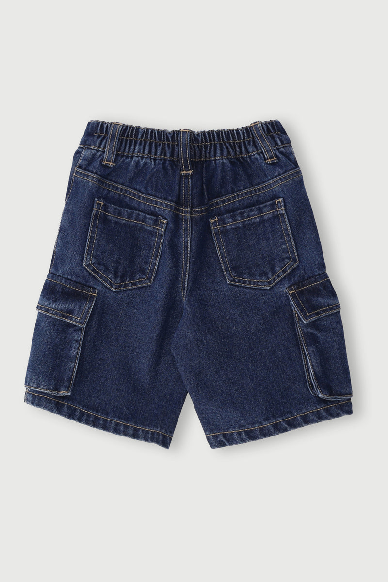 Pre-Girls Denim Cargo Jorts - Dark Blue