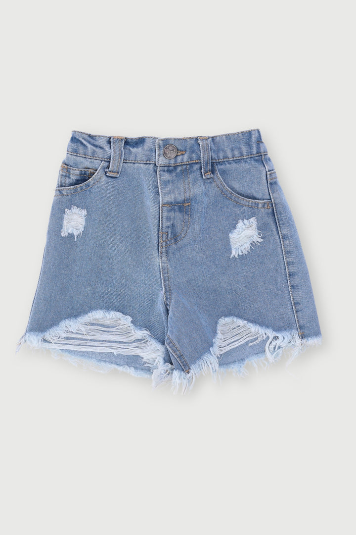 Pre-Girls Denim Abraise Short - Mid Blue