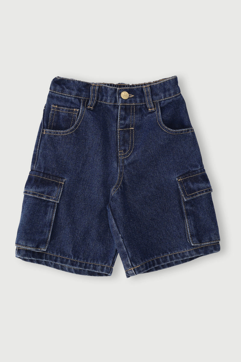 Pre-Girls Denim Cargo Jorts - Dark Blue