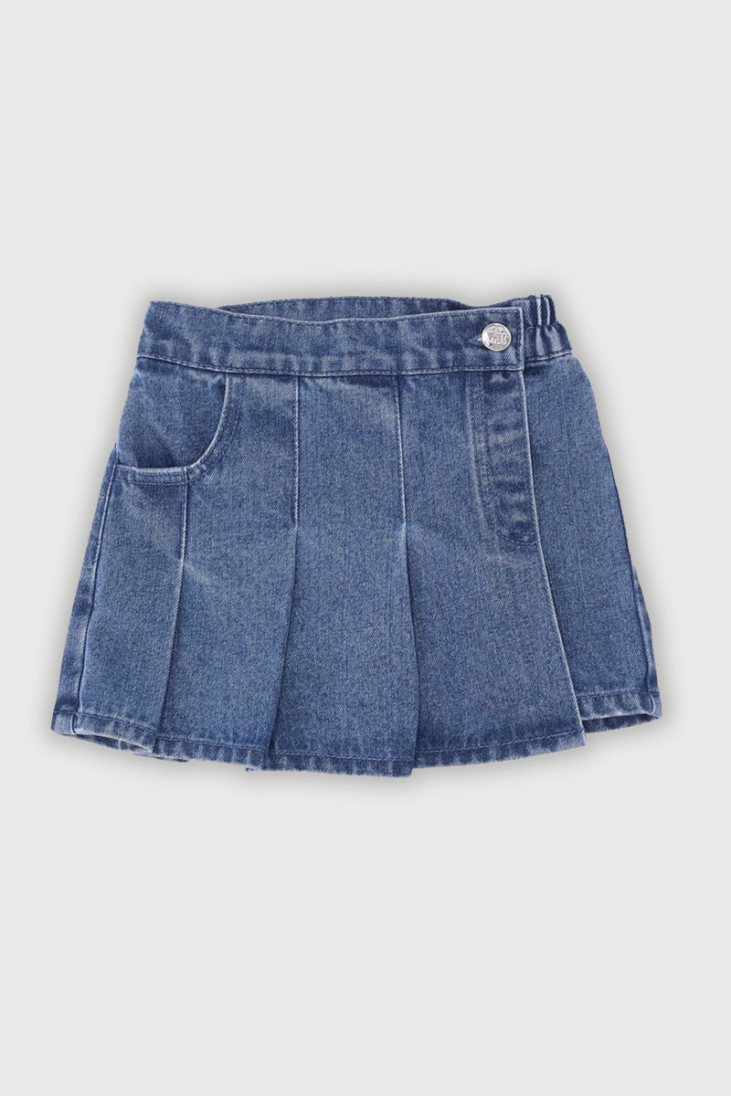 Pre-Girls Denim Pleat Skort - Dark Blue