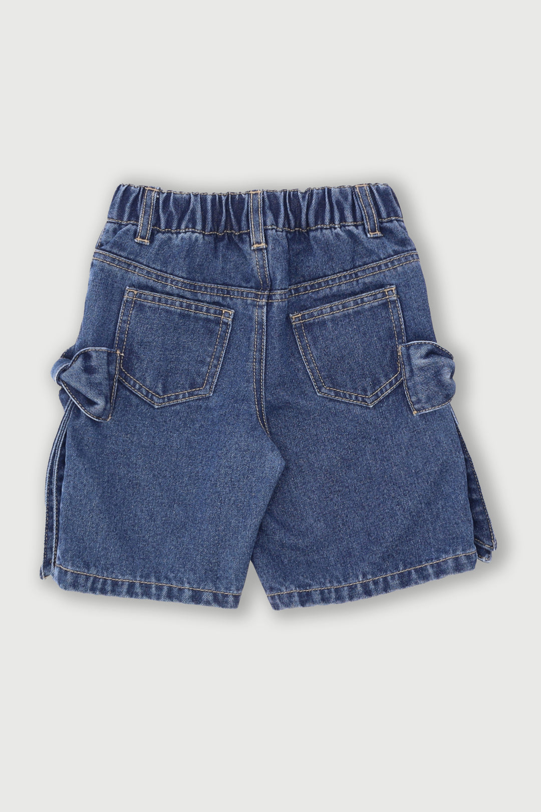 Pre-Girls Denim Jort With Bows - Mid Blue