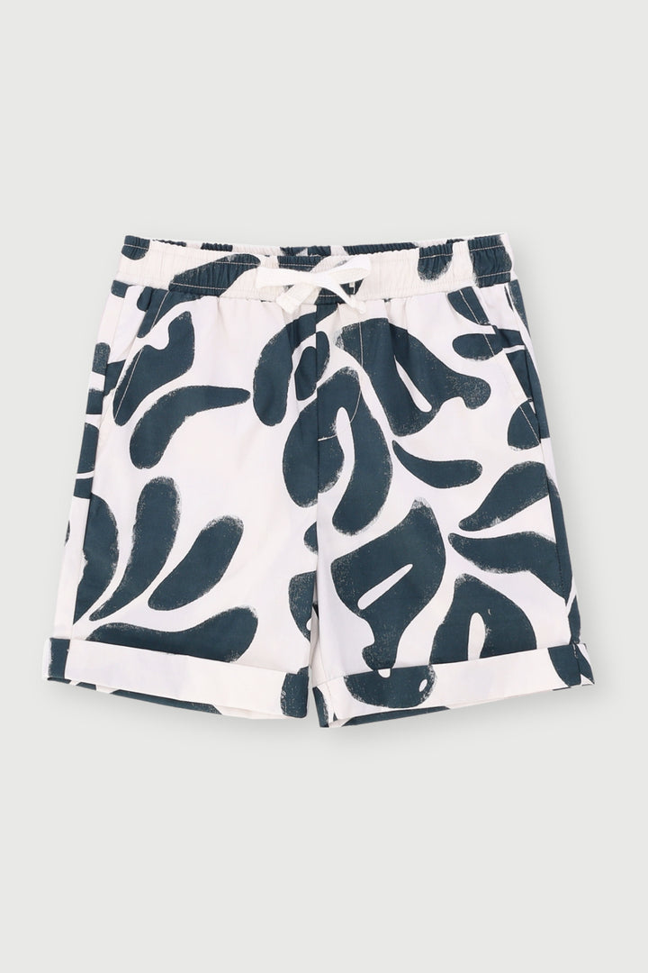 Pre-Boys Leaf Abstract Short - Cream/Dark Green
