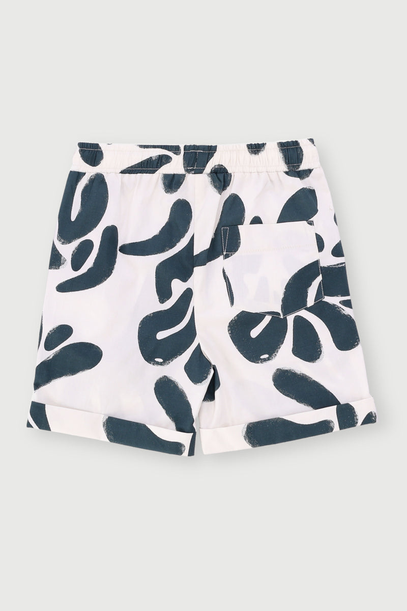 Pre-Boys Leaf Abstract Short - Cream/Dark Green