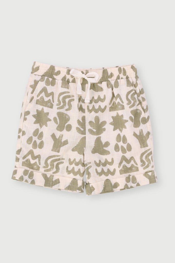 Pre-Boys Geometric Slub Yarn Short - Stone