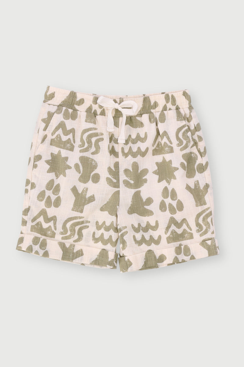 Pre-Boys Geometric Slub Yarn Short - Stone
