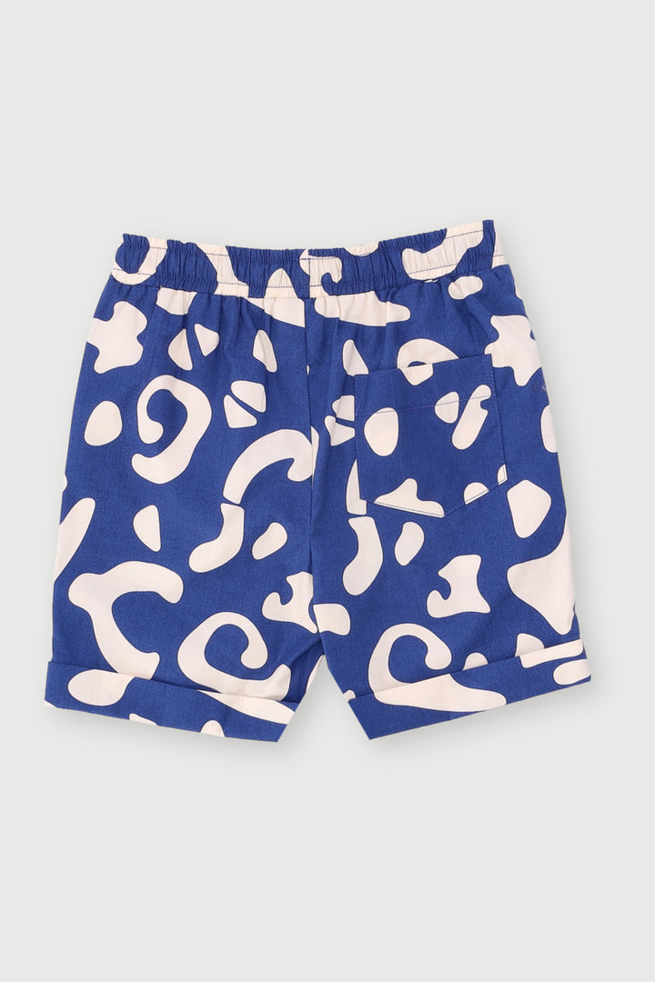 Pre-Boys Abstract Cotton Poplin Short - Dark Blue