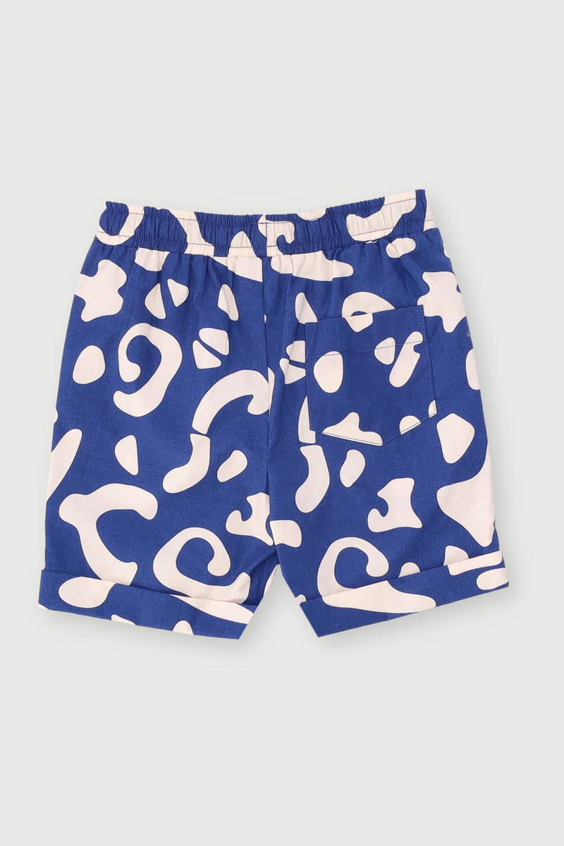 Pre-Boys Abstract Cotton Poplin Short - Dark Blue