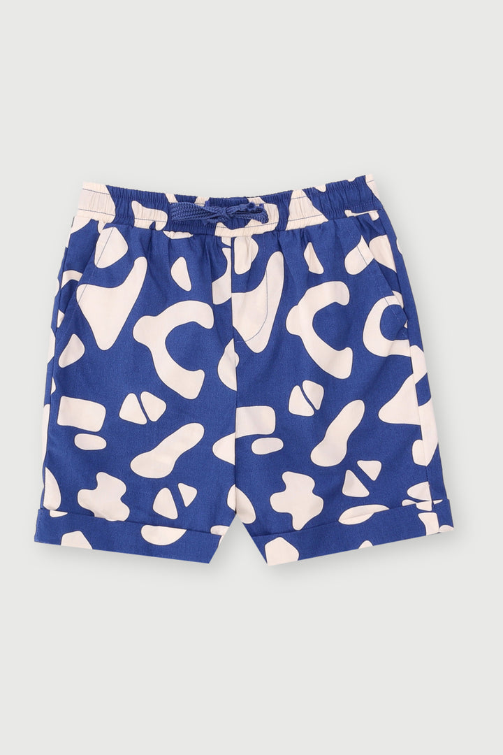 Pre-Boys Abstract Cotton Poplin Short - Dark Blue