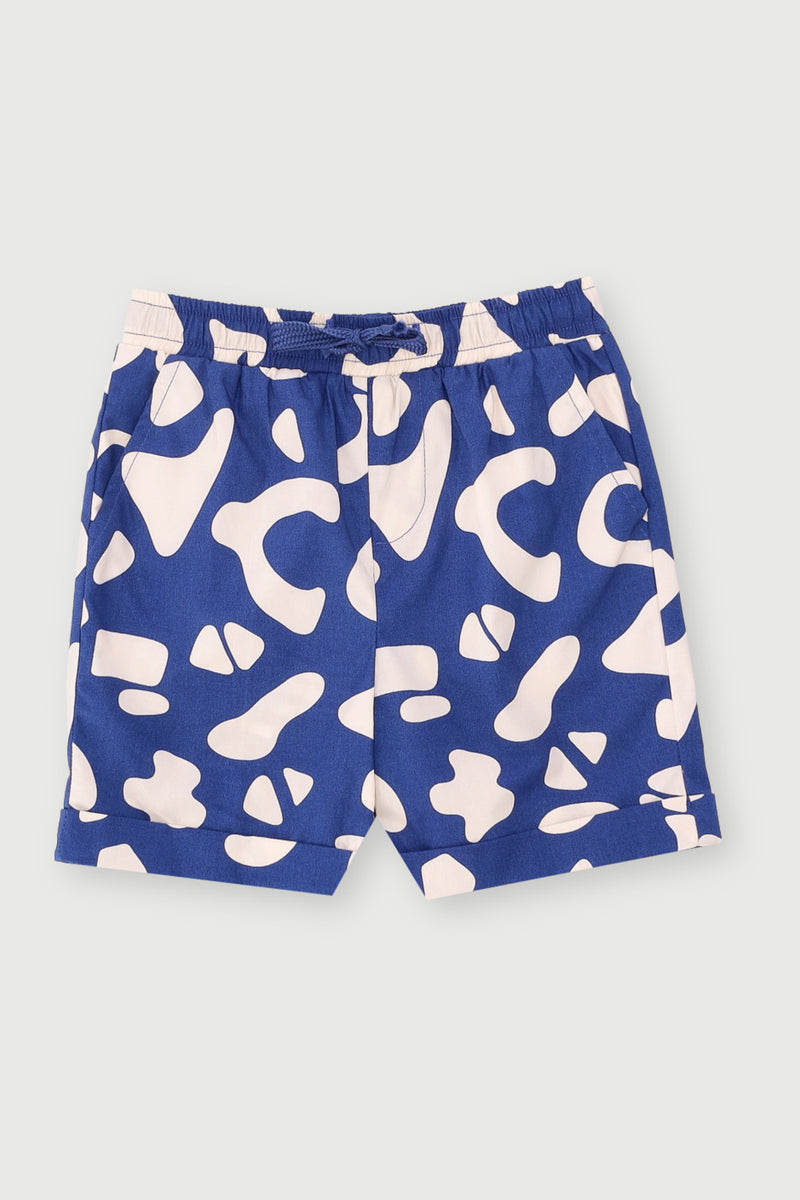 Pre-Boys Abstract Cotton Poplin Short - Dark Blue